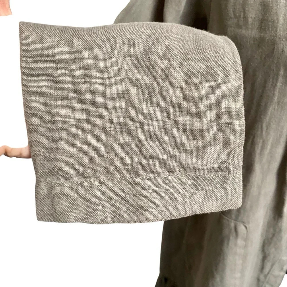 J.Jill Pure Jill Linen Open Front Ruffle Hem Cardigan Olive XS Petite - Picture 6 of 16